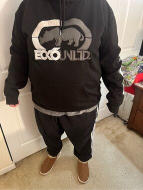 Ecko Unltd Black Hoodie with Silver Rhino Logo